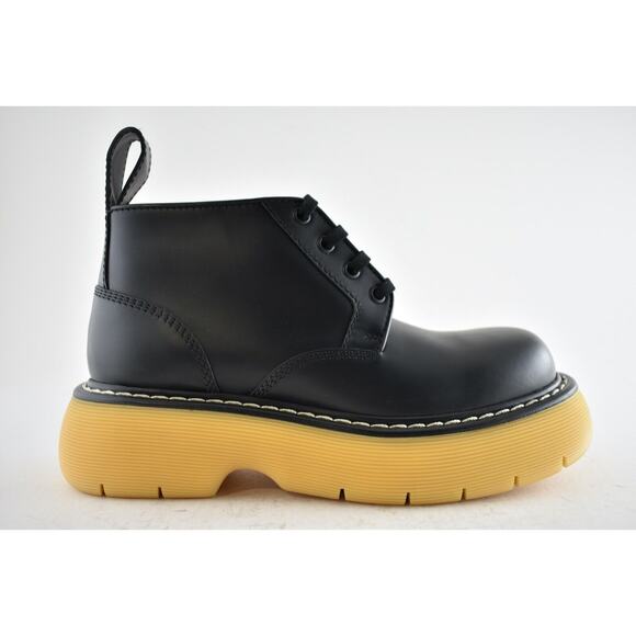 Bottega Veneta Swell Black Leather Rubber Lug Sole Lace Up Tie Ankle Boots 39 - Picture 4 of 12